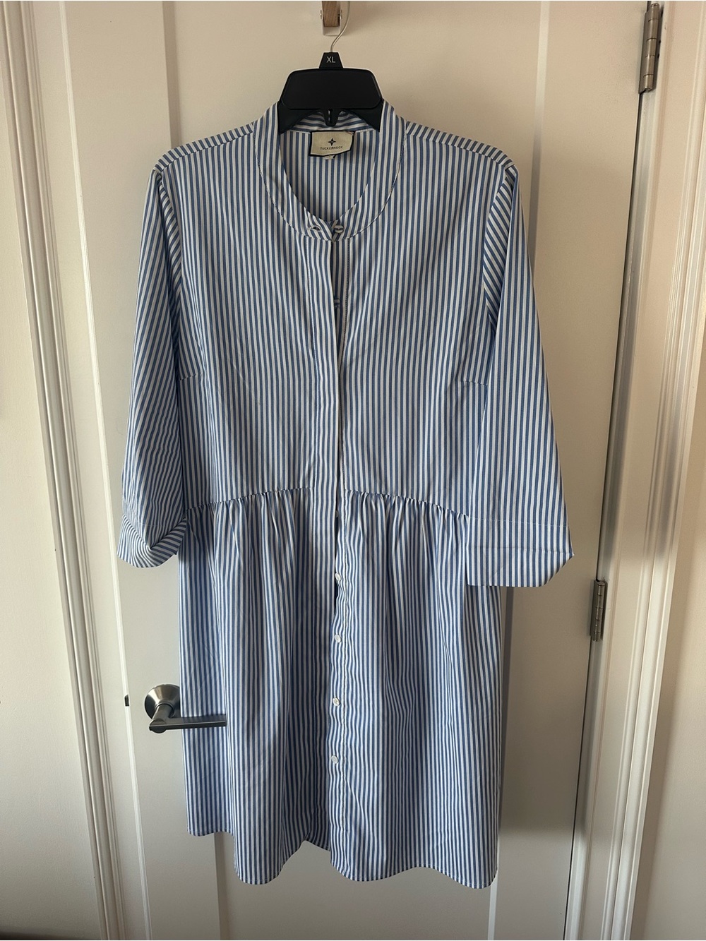 Tuckernuck Blue and White Striped Midi Shirt Dress